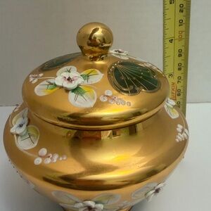 Gold Gilt Enamel Floral Lidded Decorative Jar Czech